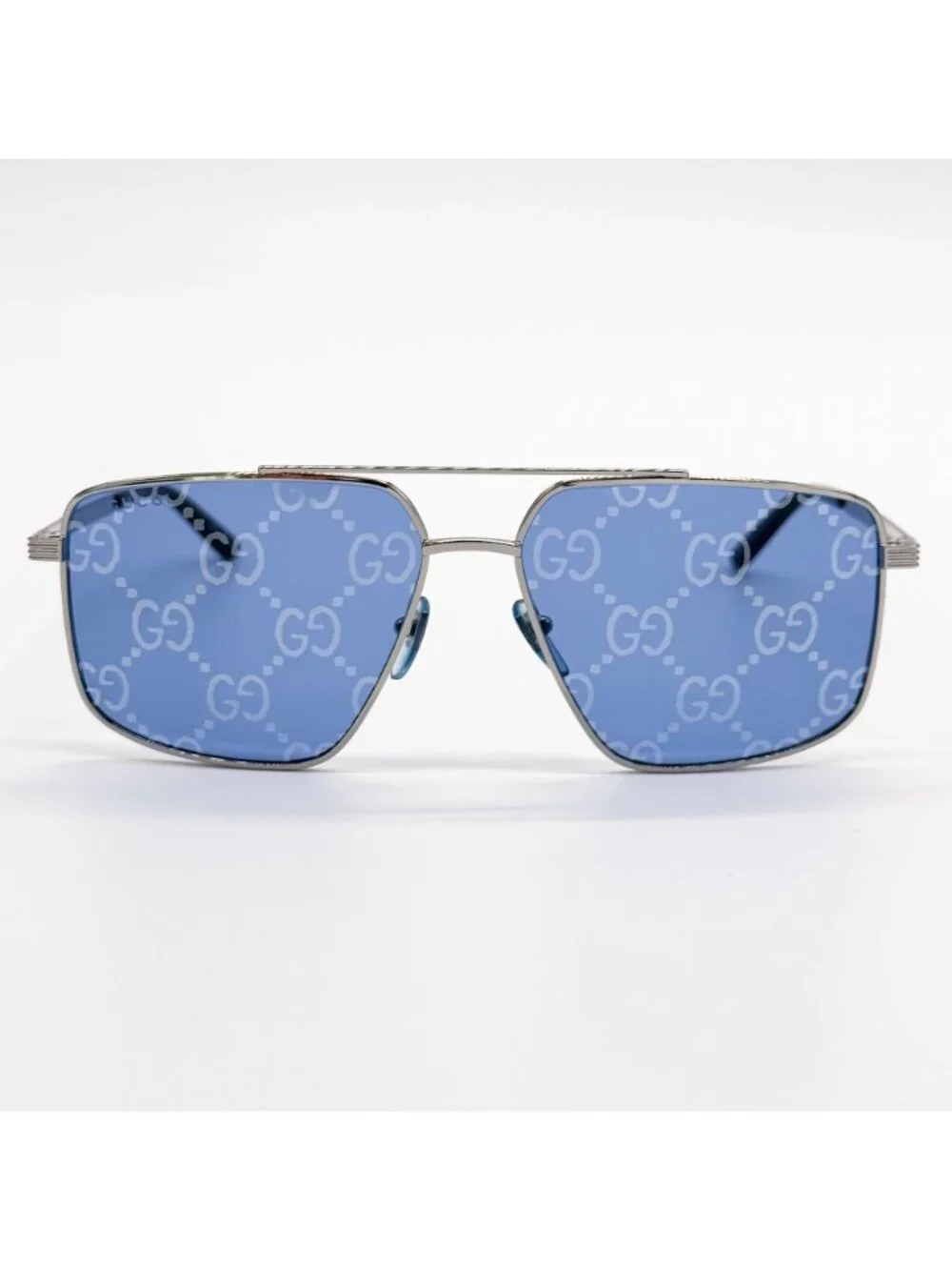 New Gucci Blue Silver Pilot Frame Sunglasses GG0941S 004